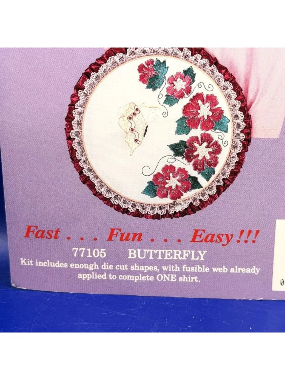 Vintage Glitzy Shirts Iron On Applique Kit Butterfly Floral 77105 Whats New NOS